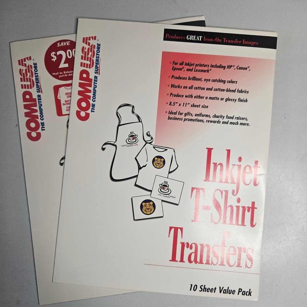 CompUSA Inkjet T-Shirt Transfers 10 Sheet Value Pack 8.5x11 Iron On Fabric Paper